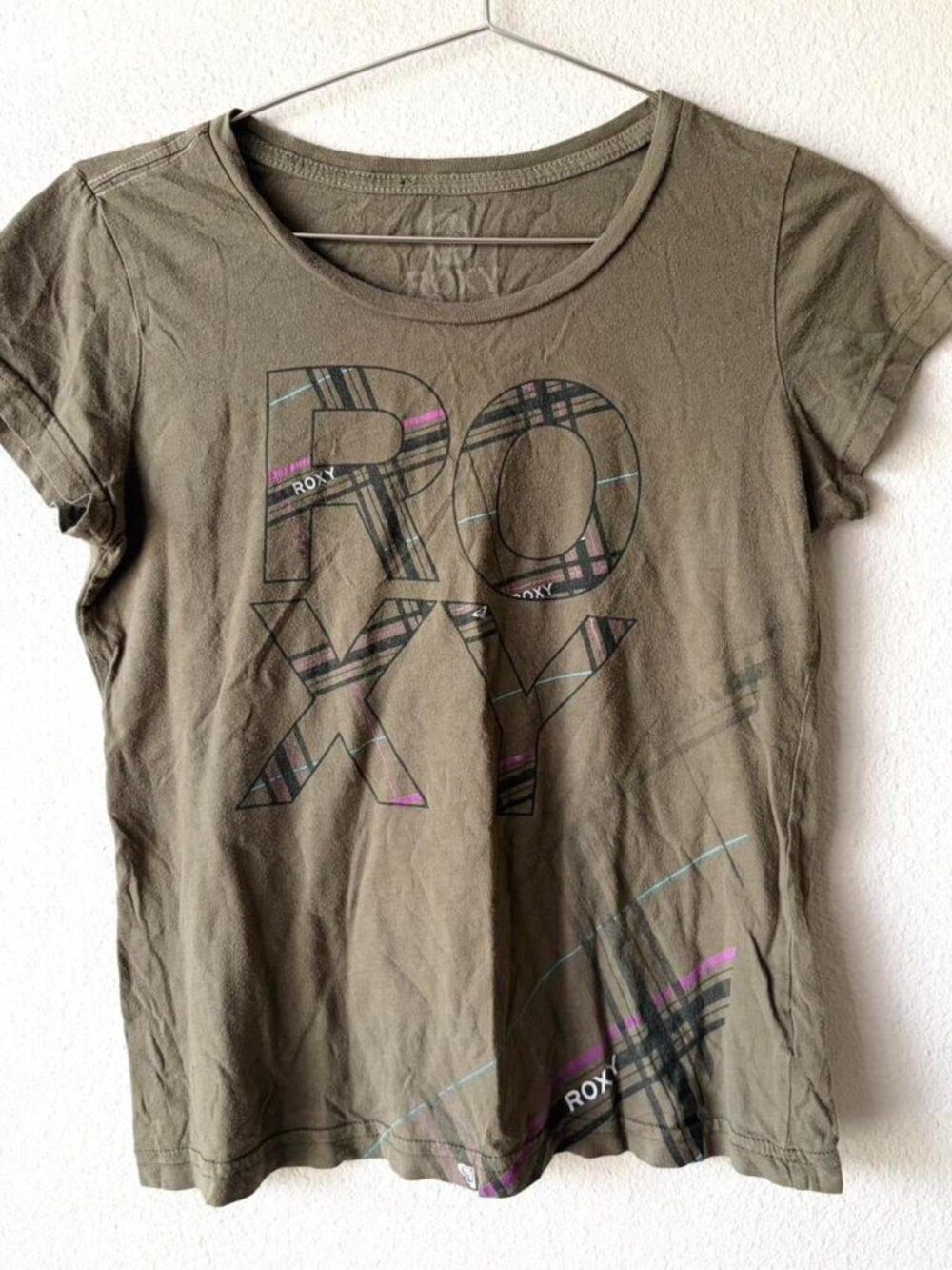 ROXY olive green graphic tee shirt top Women's Small